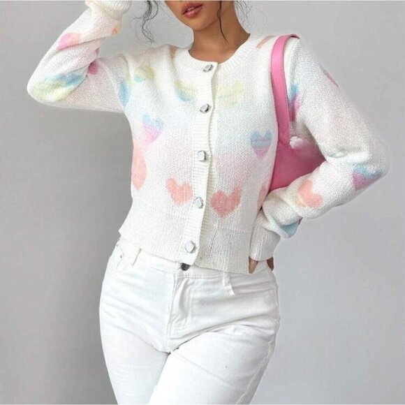 Beautiful Heart Print Knit Slim Cardigan - Picture 4 of 6